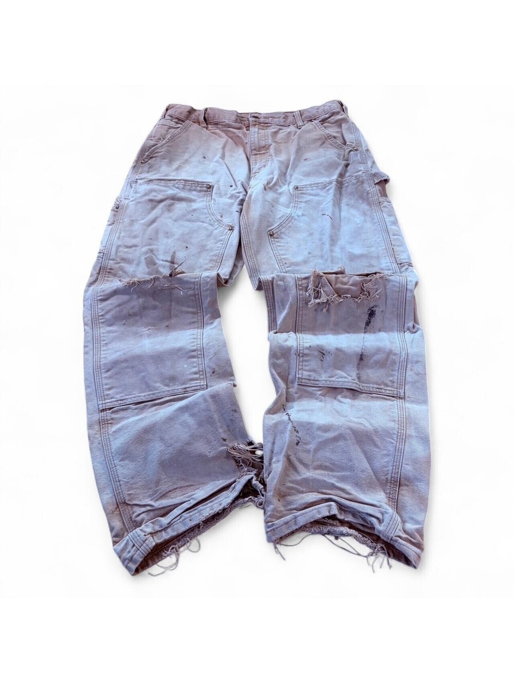 Carhartt Double Knee 34x32 Tan Thrashed Blown Out Knee Faded